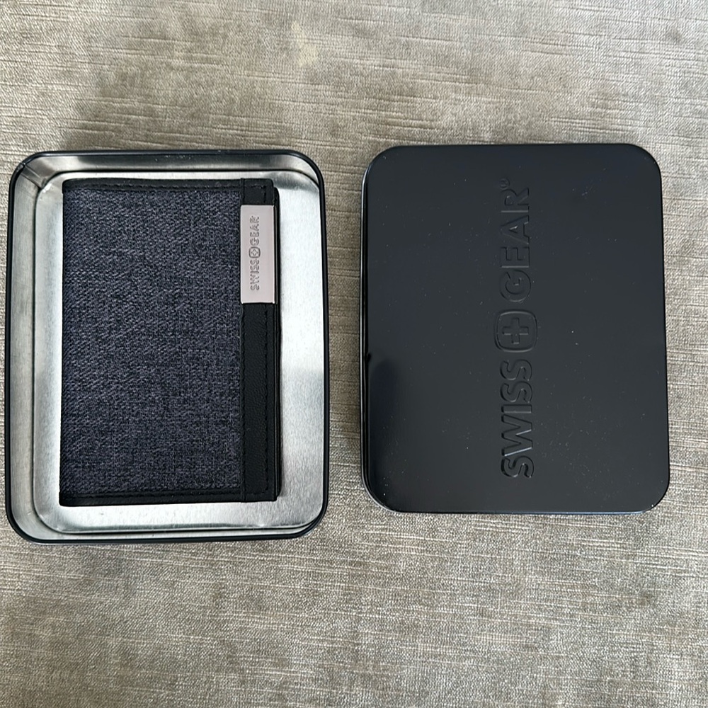Accessory Wallet Grey charcoal heather Faux leather canvasTin black box New gift